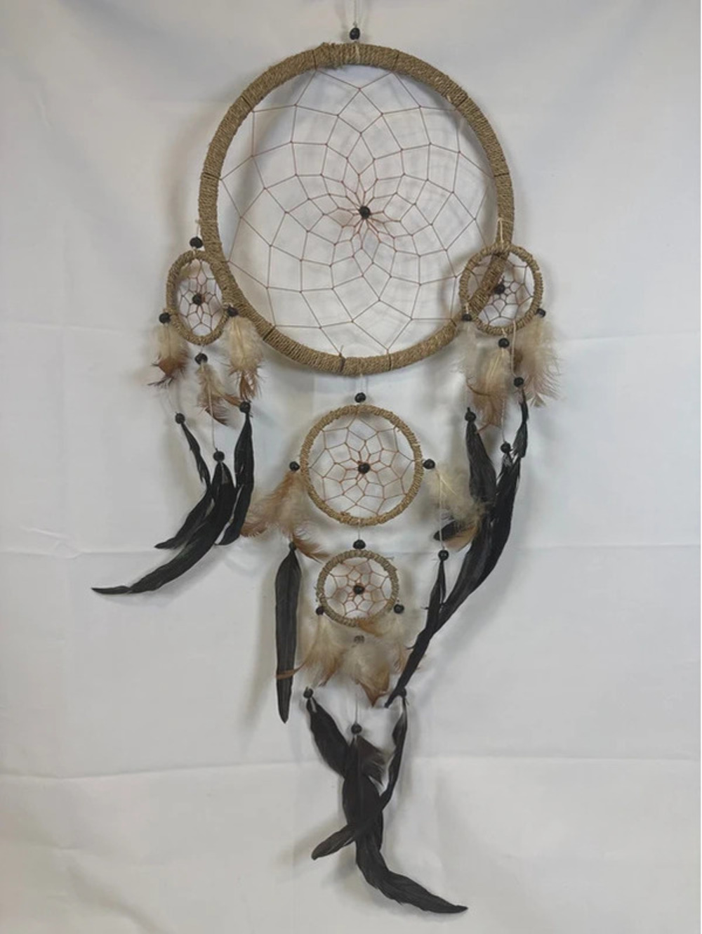 Large Boho Dream Catcher Wall Hanging Black Feather Neutral Decor